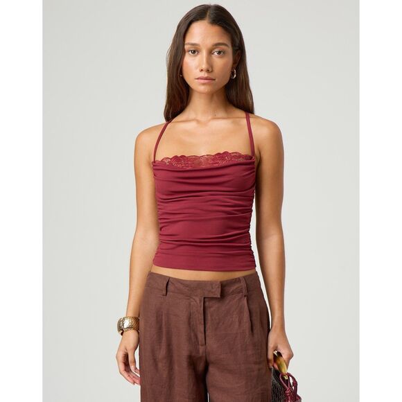 Glassons Lace Cross Back Cami in Crimson Jewel Red NWT - Picture 1 of 6